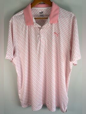 PUMA Mens Mattr Polo Golf Shirt XL Short Sleeve Performance Pink Pineapples NWOT